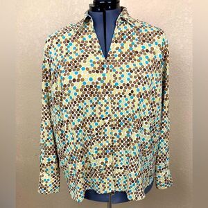 Judith Hart Vintage Mod Retro blouse in 70s palette w/ oval buttons long cuffs🌷